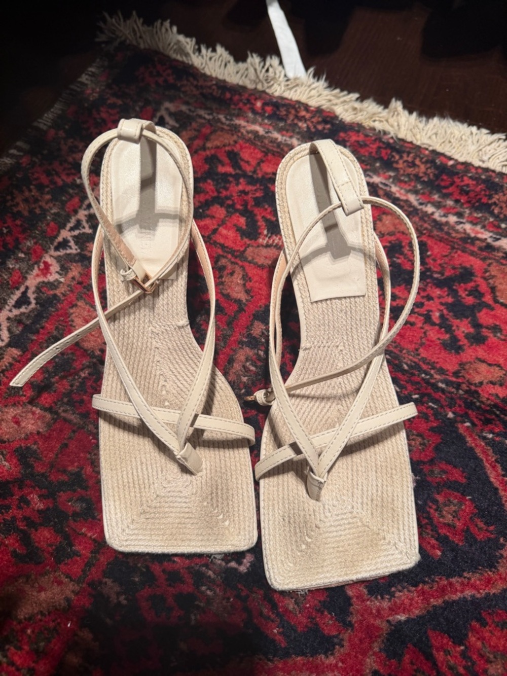 Bottega Veneta Raffia and Leather Strappy Square-Toe Sandals